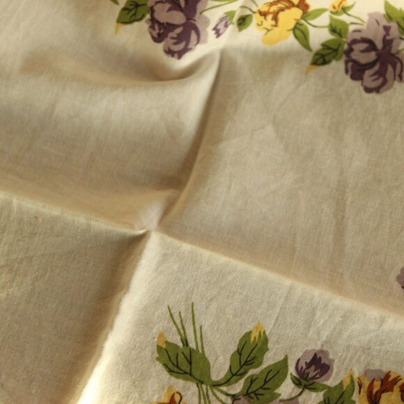 Vintage Handkerchief, Purple and Yellow Roses Flower Print Cotton Hankie - Picture 7 of 12